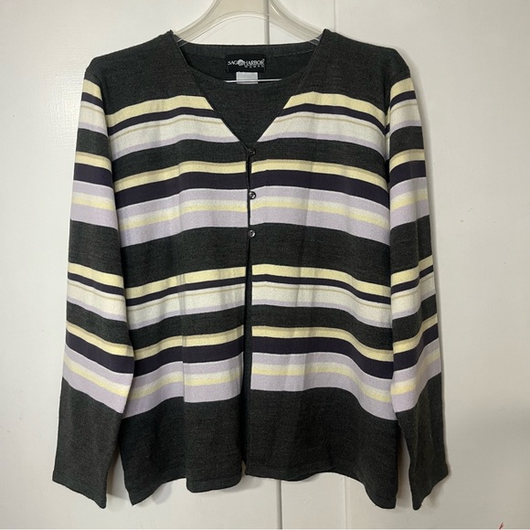 Vintage Y2K Sag Harbor Gray Purple Stripes Layered Cardigan Sweater Top - Picture 1 of 4